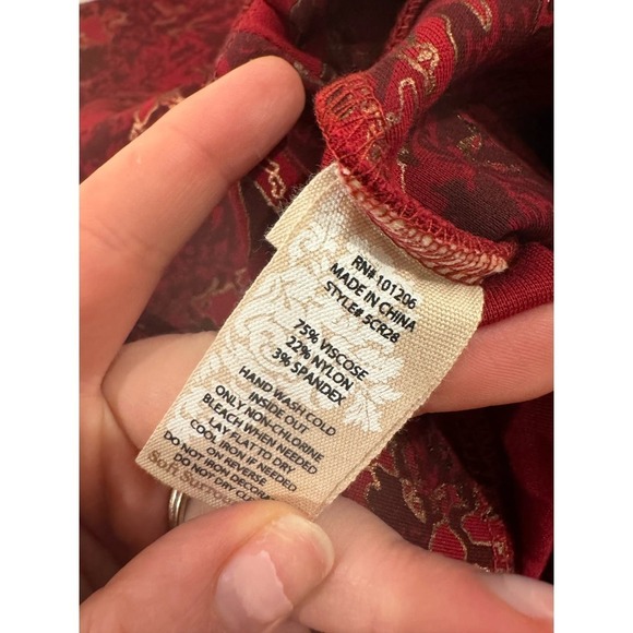 Soft Surroundings Ponte Knit Pants Women Red Gold Floral Pull On Straight Leg - Picture 6 of 7